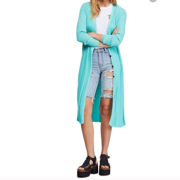 🆕FREE PEOPLE AQUA LIGHT CARDIGAN DUSTER / DRESS - Picture 7 of 8